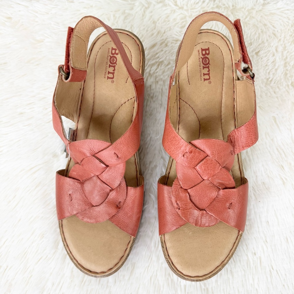 Born Women's Nina Sandals In Rust Cayenne Leather 10 Wedge NWT - Picture 4 of 10